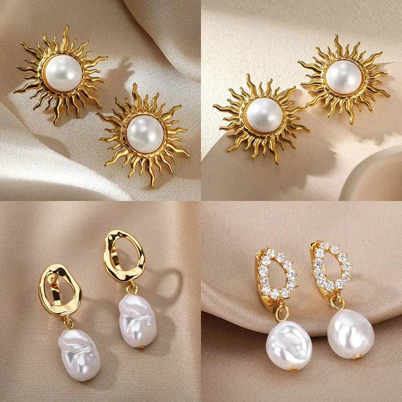 Vintage Stainless Steel Sun Earrings For Women Bohemian Sun Shine Earrings Irregular Fan Shaped Earrings Jewelry Party Gifts Vera Lux