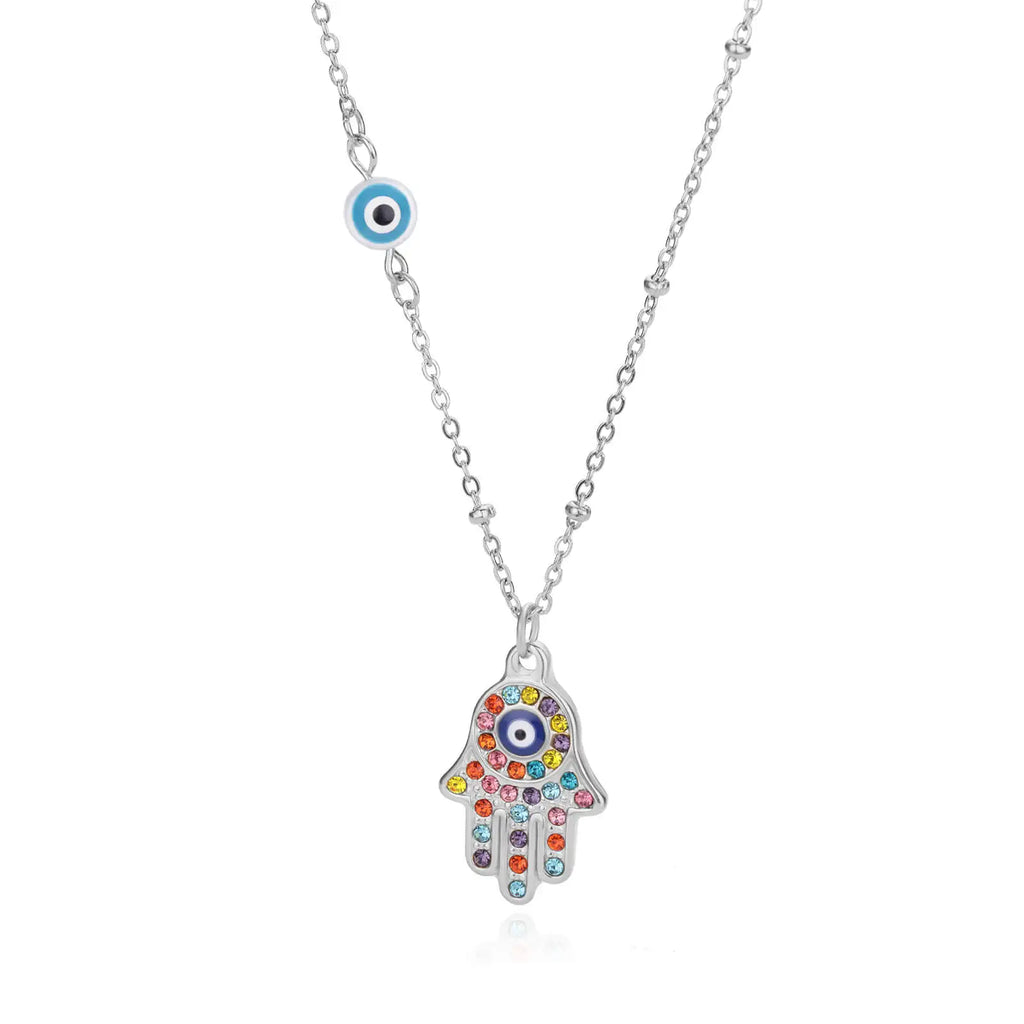 Turkish Hamsa Evil Eye Necklaces For Women Stainless Steel Gold Color Charm Choker Neckalce Christmas Jewelry Accessories Gift Vera Lux