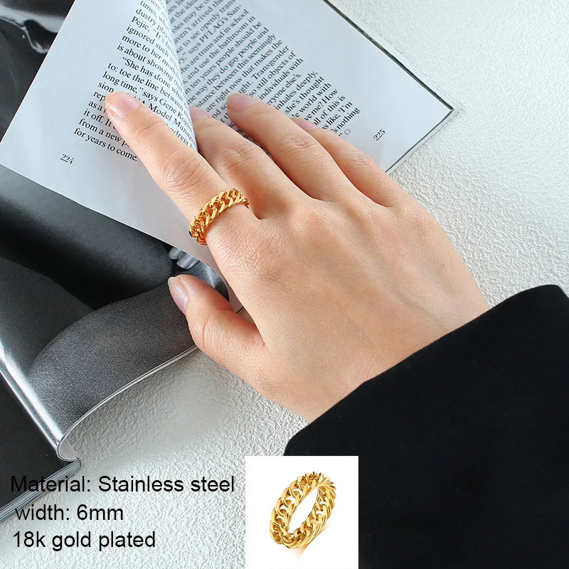 6mm Thick Chunky Chain Ring Cuban Curb Link Stainless Steel Stylish Ring for Women Girls Vera Lux