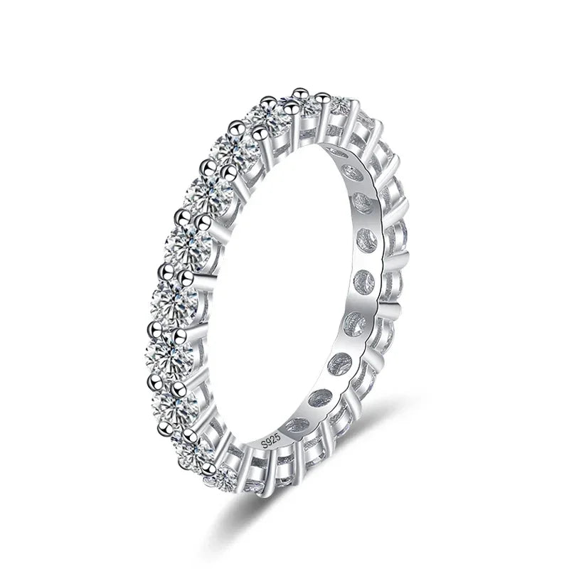 NeeTim 3mm All Moissanite Diamond Ring for Women Sterling Silver 925 with White Gold Plated Wedding Engagement Band Luxury Rings Vera Lux