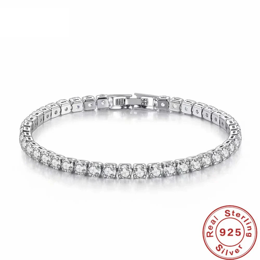 S925 Sterling Silver Bracelet Zirconia Tennis Ball Women Fashion Simple Engagement Wedding Charm Jewelry 4mm 16-23cm Vera Lux