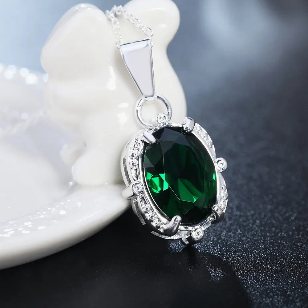925 Sterling Silver Green Zircon Pendants Necklaces For Women Ladies Luxury Jewelry Accessories Gifts  Jewellery Money 925 Vera Lux