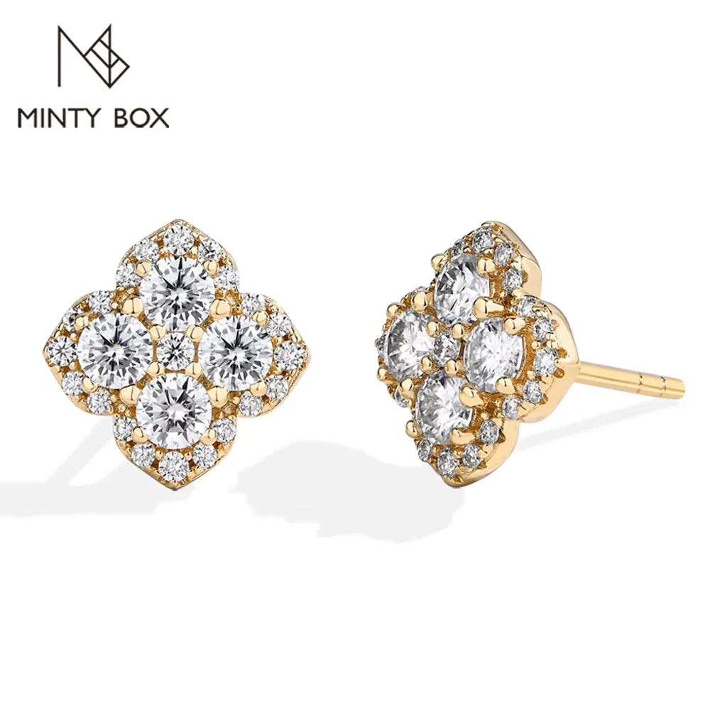 MINTYBOX S925 Silver D/VVS1 Moissanite Stud Earrings for Women Clover Lab Diamond Earring 1.054ctw Luxury Wedding Fine Jewelry Vera Lux