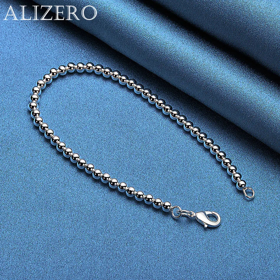 ALIZERO 925 Sterling Silver Bracelet 4mm Beads Bracelets For Women Jewelry For Fashion Party and Daily Wear 16-23CM Vera Lux