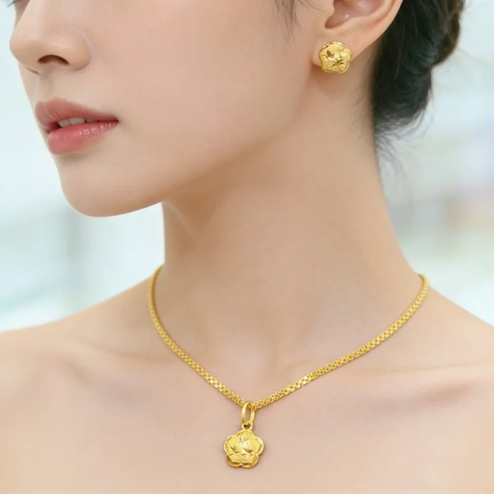 Exquisite Gold Color Jewelry Set for Party Stud Earrings and Pendant Necklace African Bridal Jewelry Set for Engagement Party Vera Lux