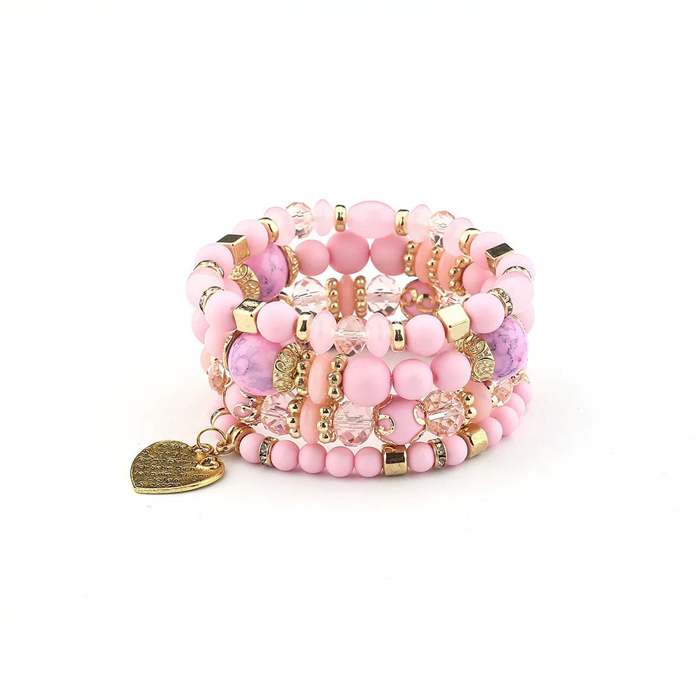 4Pcs/set Boho Ethnic Heart Beaded Bracelet Set For Women Handmade Crystal Beads Chain Bangle Female Bohemia Jewelry Gift Vera Lux