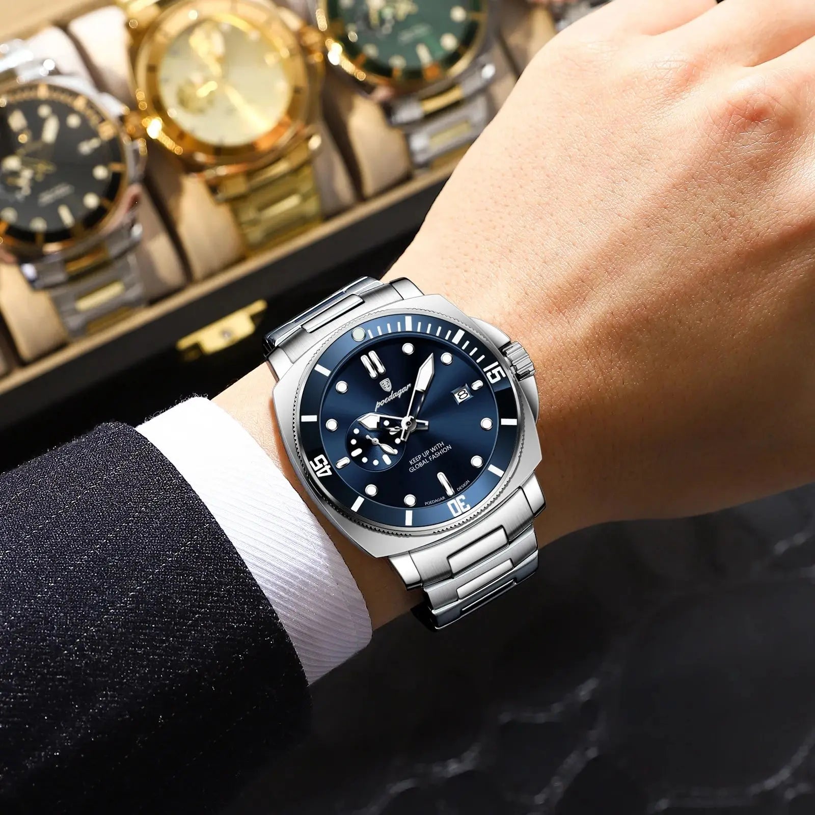 POEDAGAR Top Fashion Luxury Watch For Men Waterproof Luminous Date Men's Watches Stainless Steel Business Quartz Male Wristwatch Vera Lux
