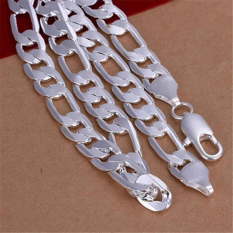 Solid 925 Sterling Silver Necklace For Men Classic 12mm Cuban Chain 18-30 Inch Charm High Quality Fashion Jewelry Wedding Vera Lux