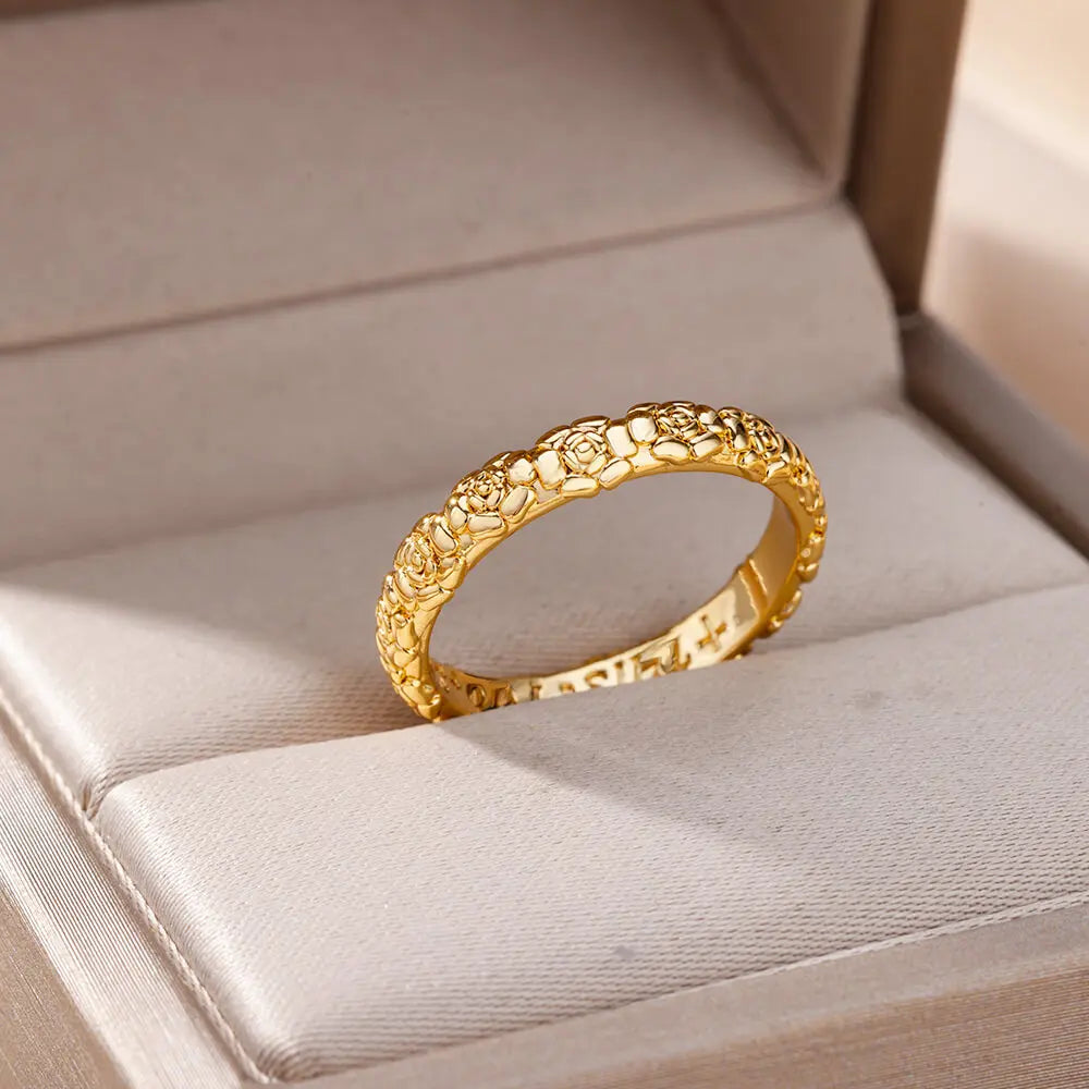 Stainless Steel Rose Flower Rings for Women Vintage Couple Ring Gothic Punk Hoops Irregular Geometric Ring Jewelry Accessories Vera Lux