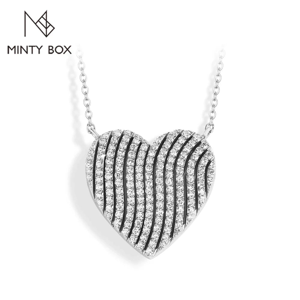 MINTYBOX 18K White Gold Plated Heart Shaped Diamond Pendant S925 Silver Moissanite Adjustable Necklace Jewelry Gift for Her Vera Lux