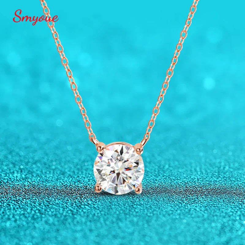Smyoue 1-5CT Rose Gold Color Moissanite Necklace for Women D Color Sparkling Classic Lab Diamon Pendant Sterling Silver 925 100% Vera Lux