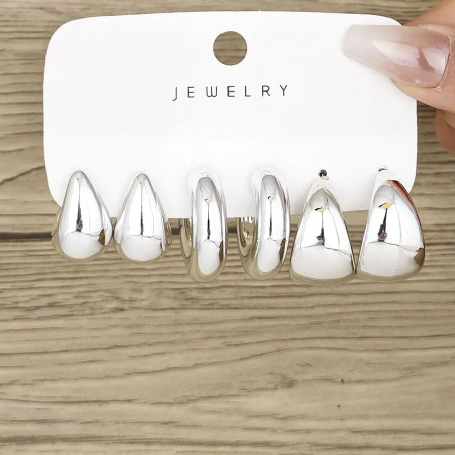 6pcs Chunky Gold Plated Waterdrop Hoop Earring Set For Women European and American Minimalist Smooth Circle Drop Earring Jewelry Vera Lux