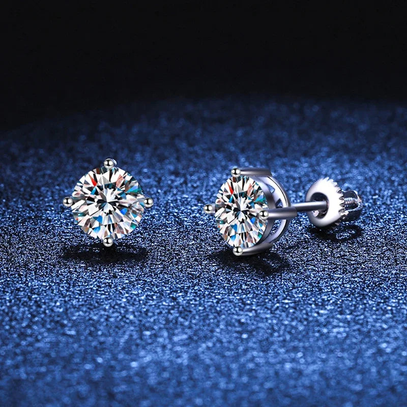NeeTim 2 Carat Moissanite Earrings Studs for Women Men Screw Thread Ear Stud 925 Solid Silver With White Gold Plated Jewelry Vera Lux