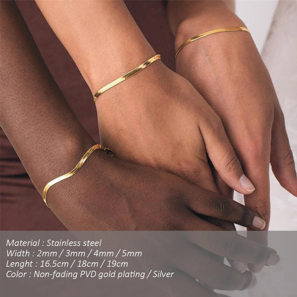 SUNIBI Women Trend Classic Snake Chain Bracelet Gold Color Width 2/3/4/5MM Stainless Steel Chain Bracelet For Women Jewelry Gift Vera Lux