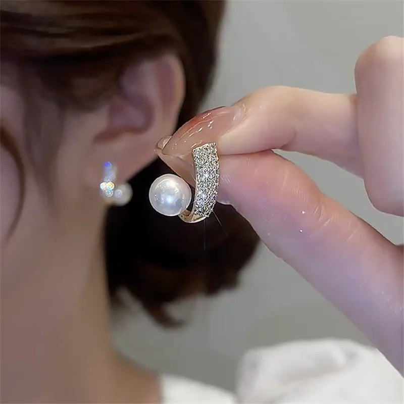 2024 Korean New Simple Temperament Circle Pearl Earrings Fashion Small Versatile Earrings Women's Jewelry Vera Lux