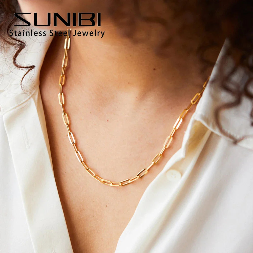 SUNIBI Stainless Steel Link Chain Choker Necklaces For Women Delicate Simple Necklace Friends Gift Jewelry Kolye Vera Lux