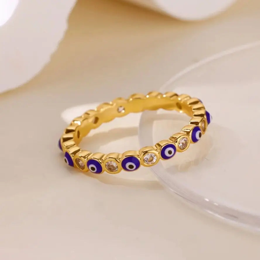 Zircon Evil Eye Rings For Women Gold Color Stainless Steel Evil Eye Finger Ring Lucky Aesthetic Turkish Waterproof Jewelry Gift Vera Lux