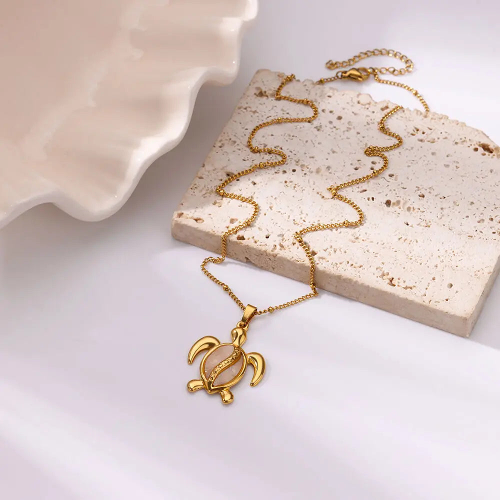 Summer Beach Turtle Necklace for Women Stainless Steel Chain Collar Pendant Necklaces Elegant Charm Jewelry Gift y2k Accessories Vera Lux