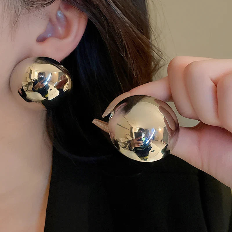 Smooth Semi-round Stud Earrings for Women Europe and America Simple Metal Cold Style Personality Exaggerated Temperament Jewelry Vera Lux