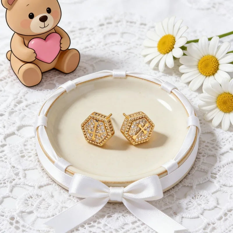 1 Pair Women's Copper Full Rhinestone Stud Earrings Zircon Cross Earrings Trendy And Fashionable Light Luxury Jewelry Vera Lux