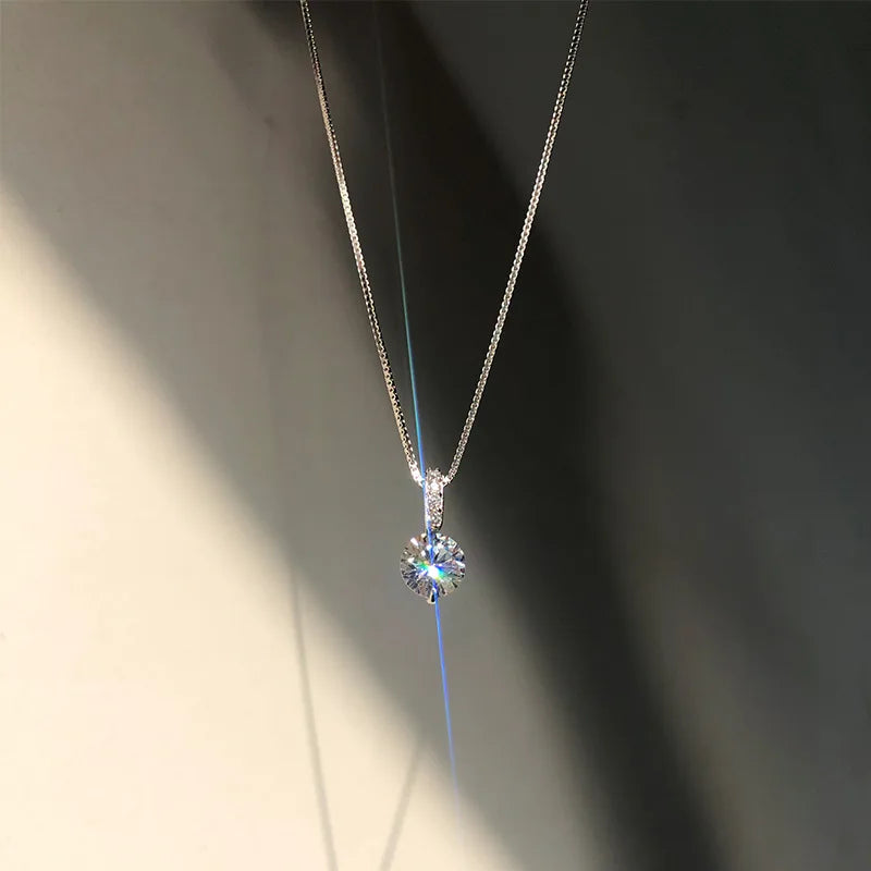 925 Sterling Silver Neck Choker Chain Round Zircon Pendants Necklaces Women Jewelry Exquisite Elegant Charms Accessories Vera Lux