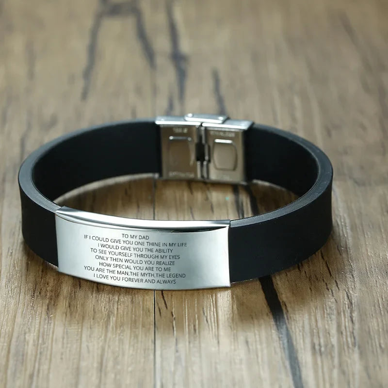 Vnox 16mm Father's Day Gift Bracelet,Black Rubber Silicone Bangle with Custom TO MY DAD Stainless Steel Bar,Men Casual Wristband Vera Lux