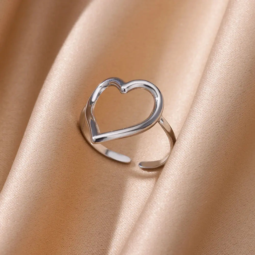 Heart Minimalist Stainless Steel Rings For Women Gold Color Glossy Opening Aesthetic Heart Ring Wedding Party Jewelry Gift BFF Vera Lux
