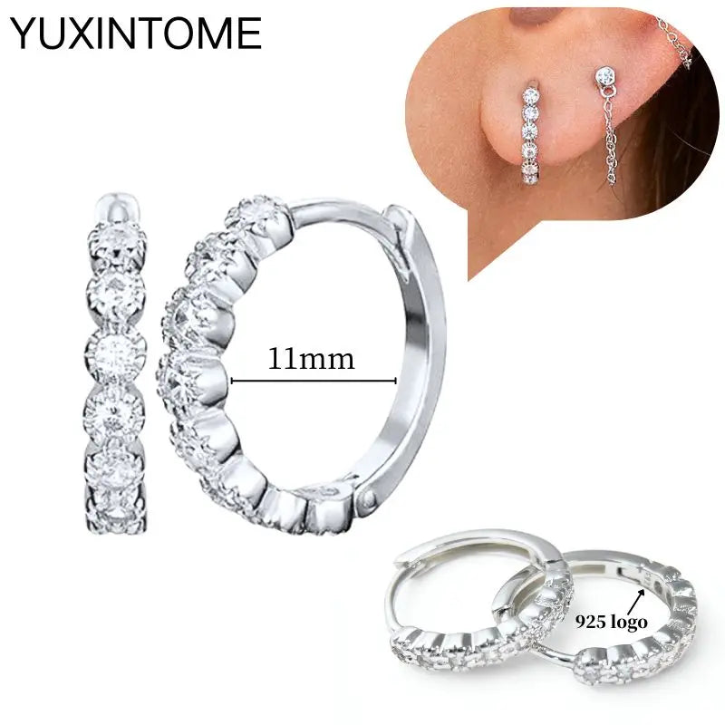 925 Sterling Silver Ear Needle Fashion Hoop Earrings White Crystal Luxury Women's Silver Earrings Wedding Women's Jewelry Gift Vera Lux