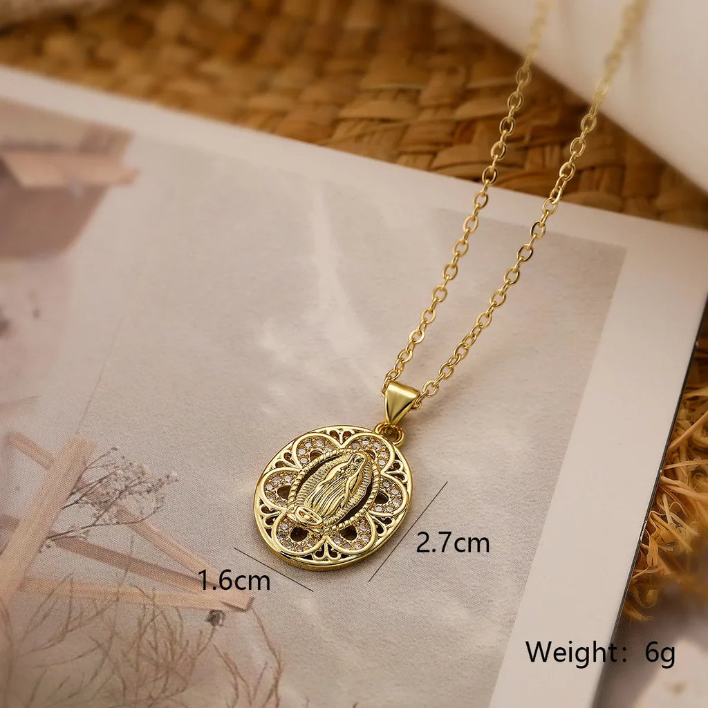 NEWBUY High Quality Women's Religious Jewelry Copper CZ Zircon Inlay Virgin Mary Pendant Stainless Steel Chain Necklace Vera Lux