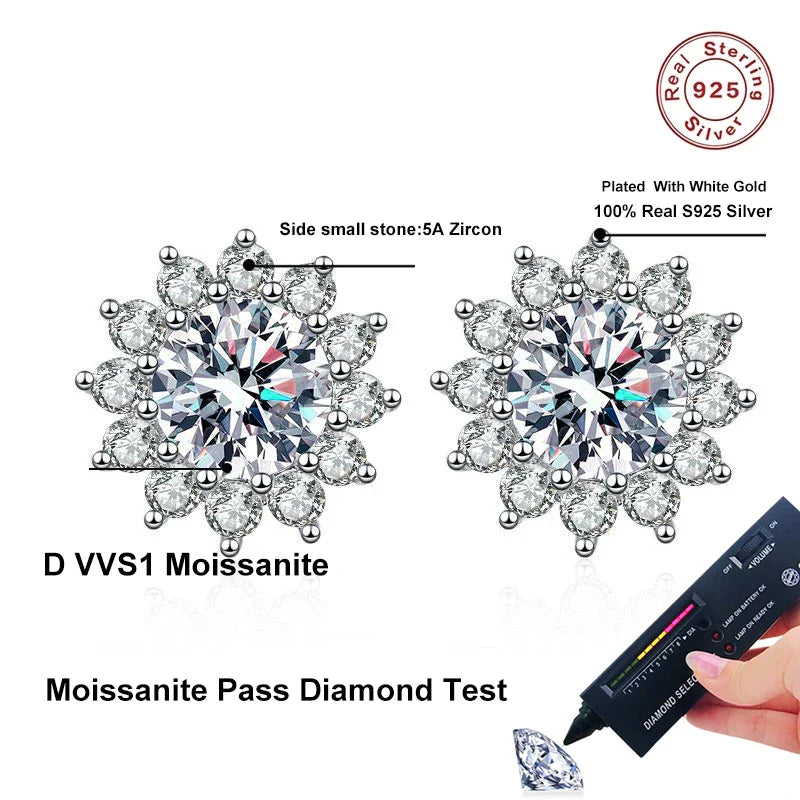 NeeTim 1CT Moissanite Earring For Women Girl 925 Sterling Silver Sparkling Diamond Ear Studs Wedding Engagement Jewelry Gift Vera Lux