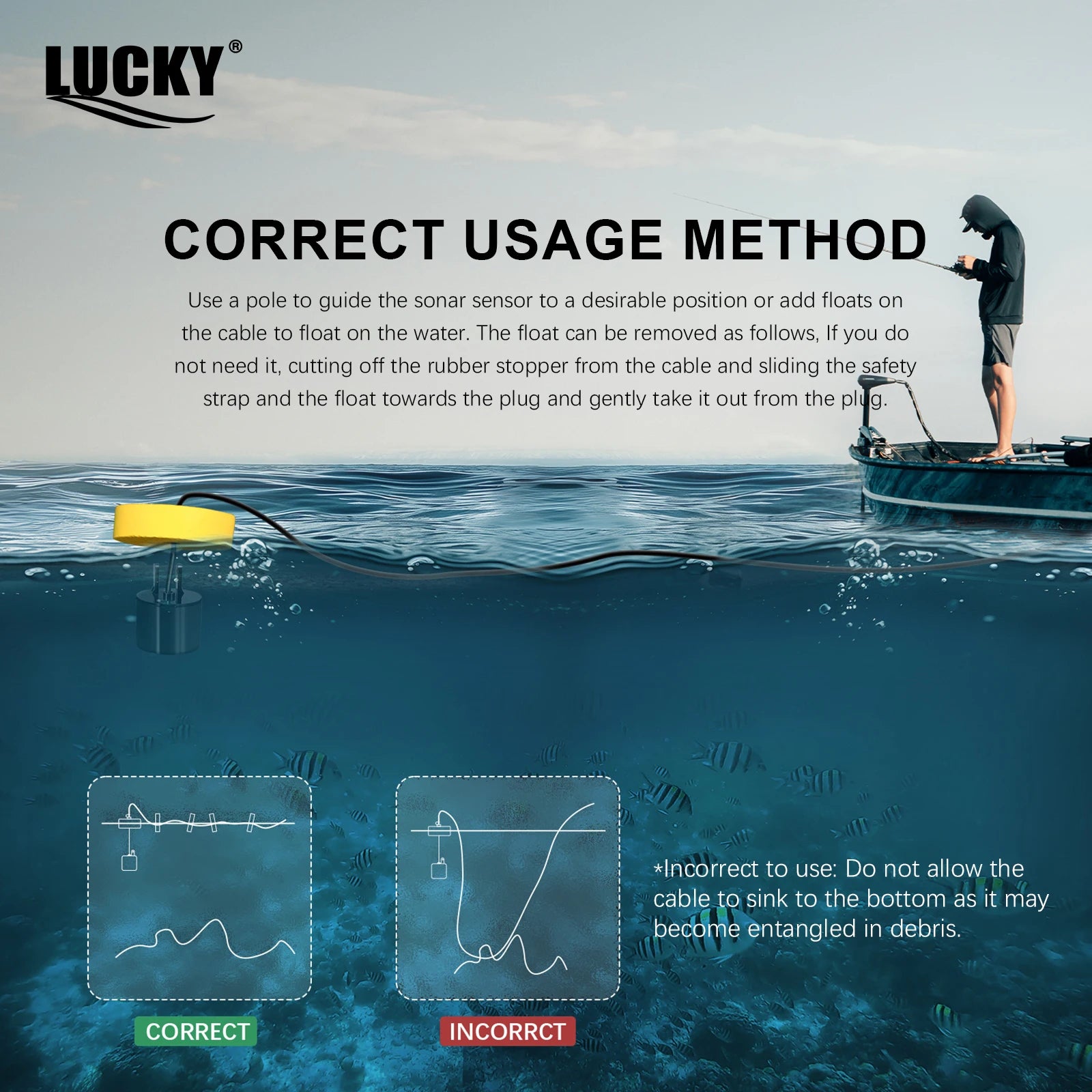 FFC1108-1 Alarm 100M Portable Sonar Fish Finders 45 degrees Sonar Coverage Echo Sounder Alarm Transducer Lake Sea Fishing Whatever the Treasure