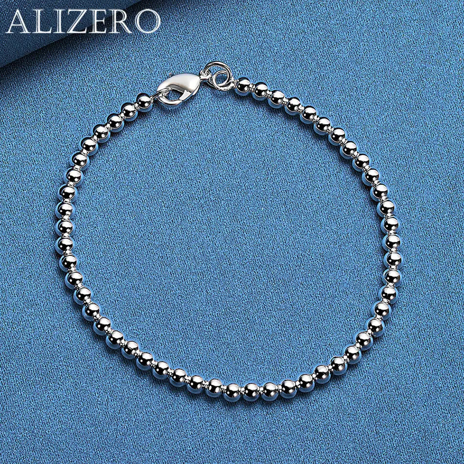 ALIZERO 925 Sterling Silver Bracelet 4mm Beads Bracelets For Women Jewelry For Fashion Party and Daily Wear 16-23CM Vera Lux