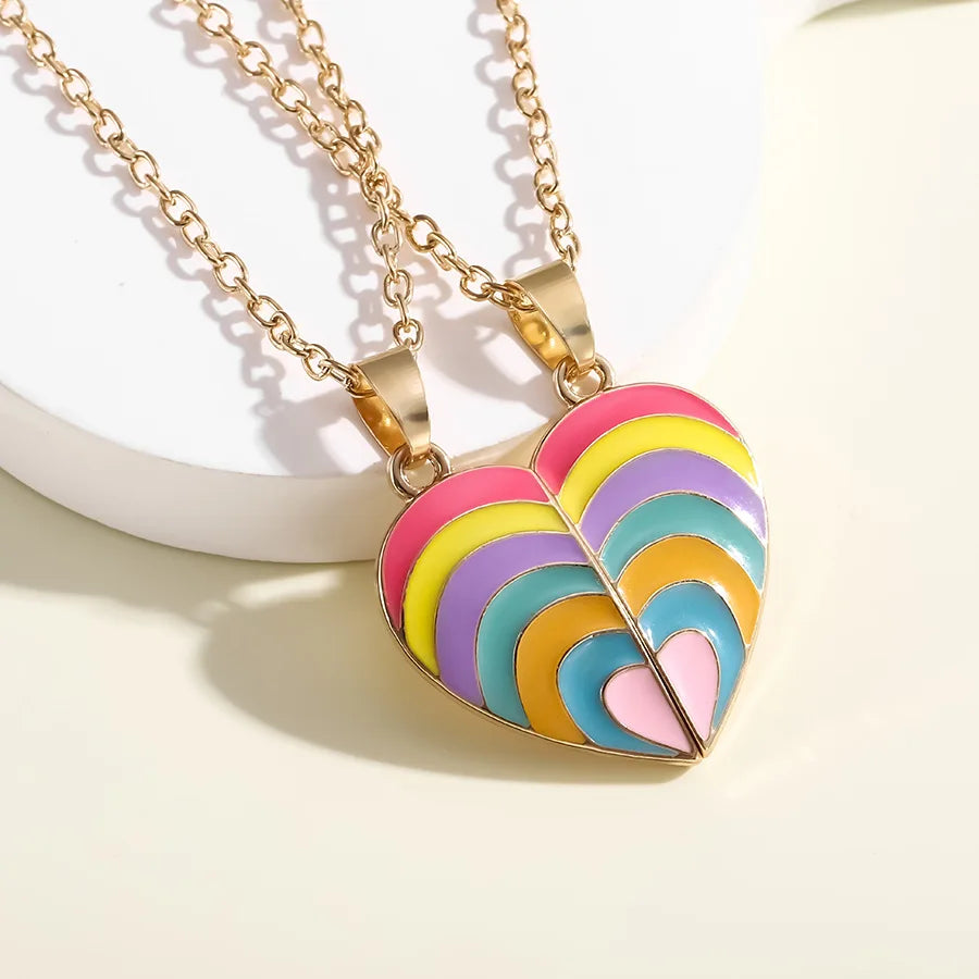 1set Rainbow Heart Necklace Pendant Creative Magnetic Splicing Necklace Pendant Couple Good Friend Friendship Necklace Vera Lux