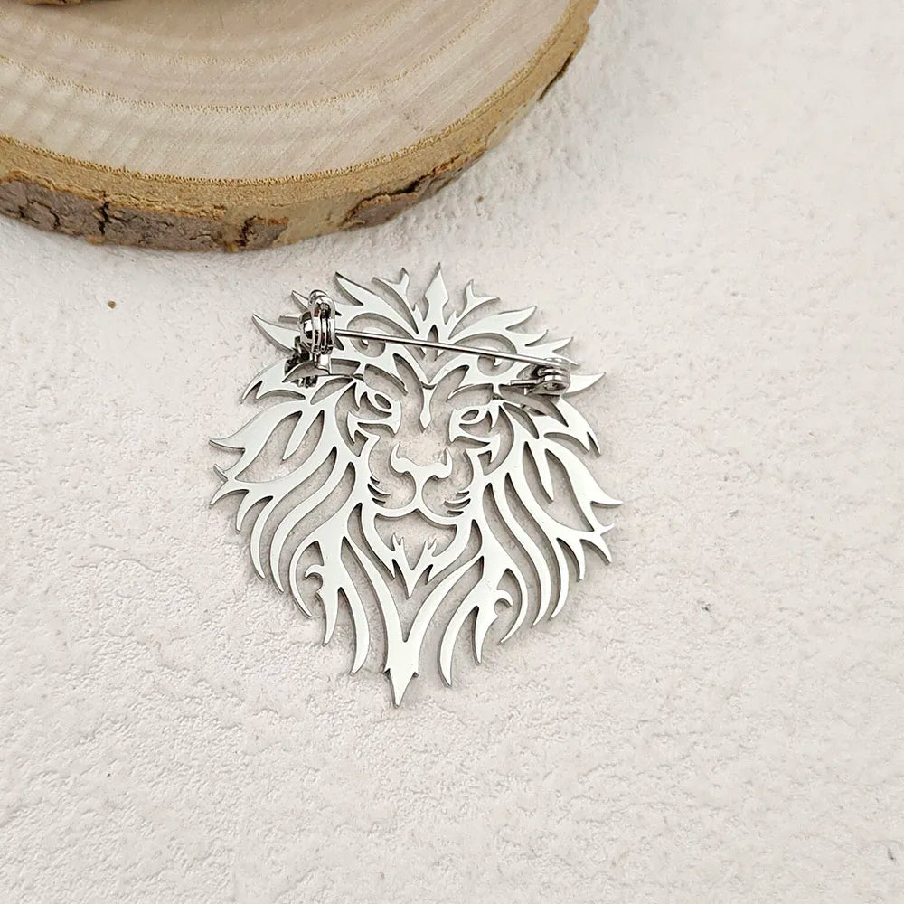 Creative punk style hollow crown lion stainless steel gold-plated 18K brooch, black suit accessories, wedding matching set Vera Lux