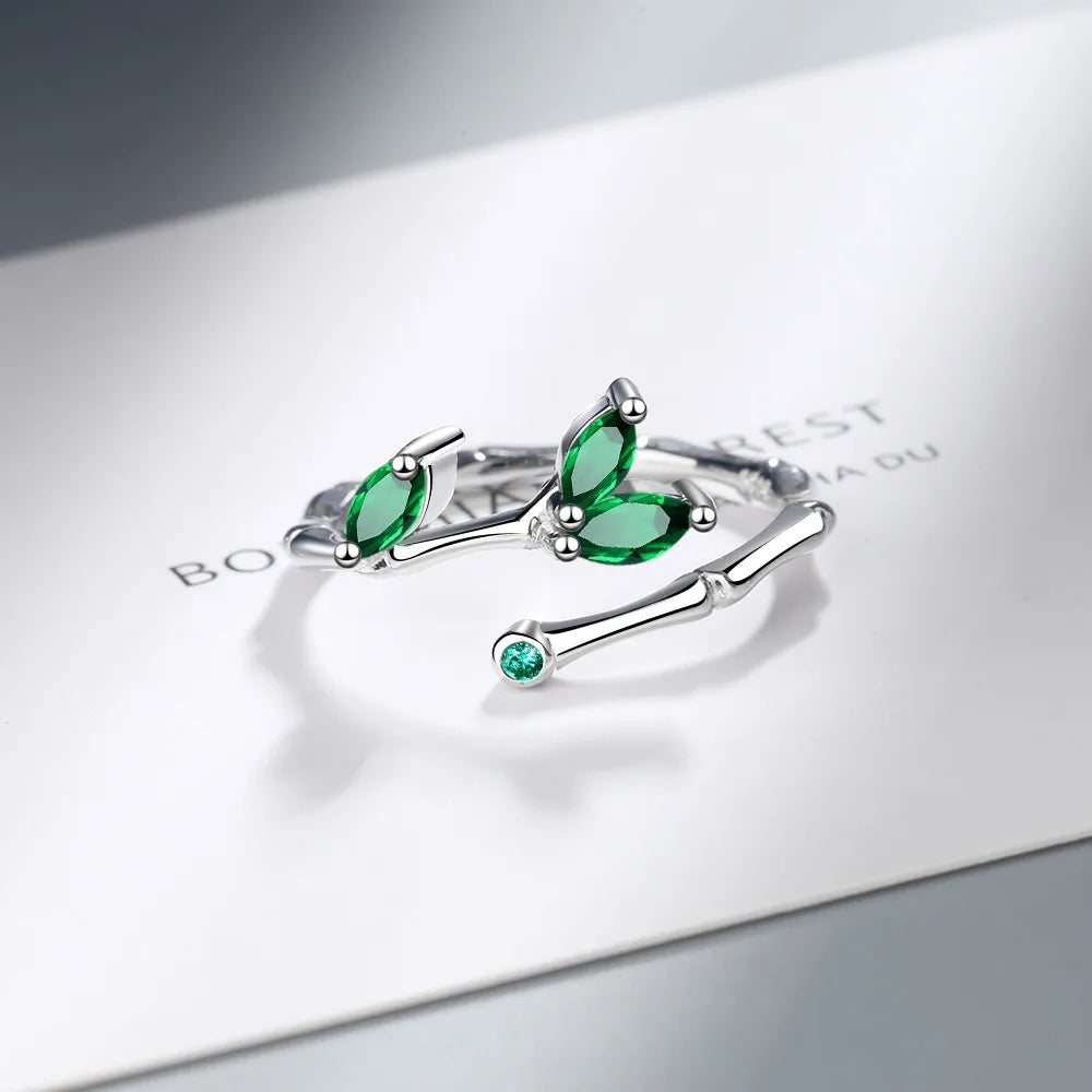 925 Sterling Silver Twig Green Leaf Rings For Women Couple Vintage Elegant Luxury Jewelry Ladies Accessorie Jewellery Vera Lux