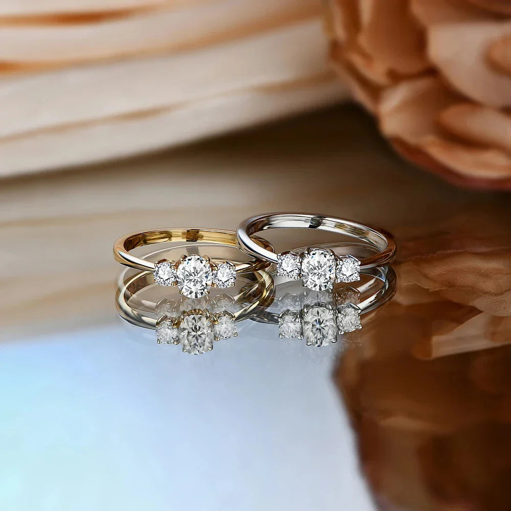 MINTYBOX D Color Oval Cut Three Stone Moissanite Rings Solid 925 Sliver 18K Plated Jewelry for Women Engagement Ring Wedding Vera Lux