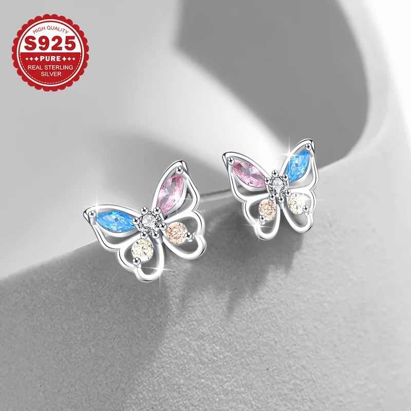 1 pair of high-end luxury earrings, pure silver colored zirconium butterfly earrings, dancing earrings, suitable for daily and m Vera Lux