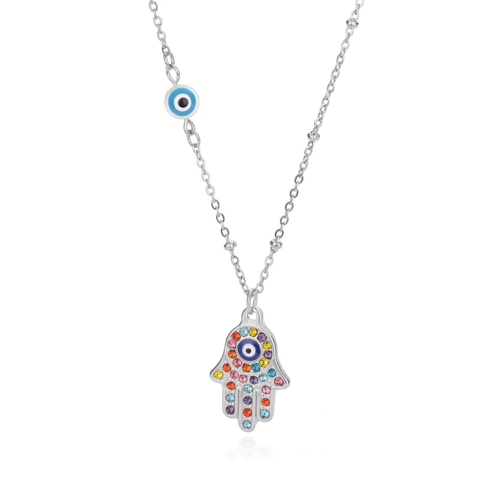 Zircon Evil Eye Pendant Necklace For Women Stainless Steel Turkish Eye Fatima Hand Chain Choker Collar Goth Jewelry onlyfans Vera Lux