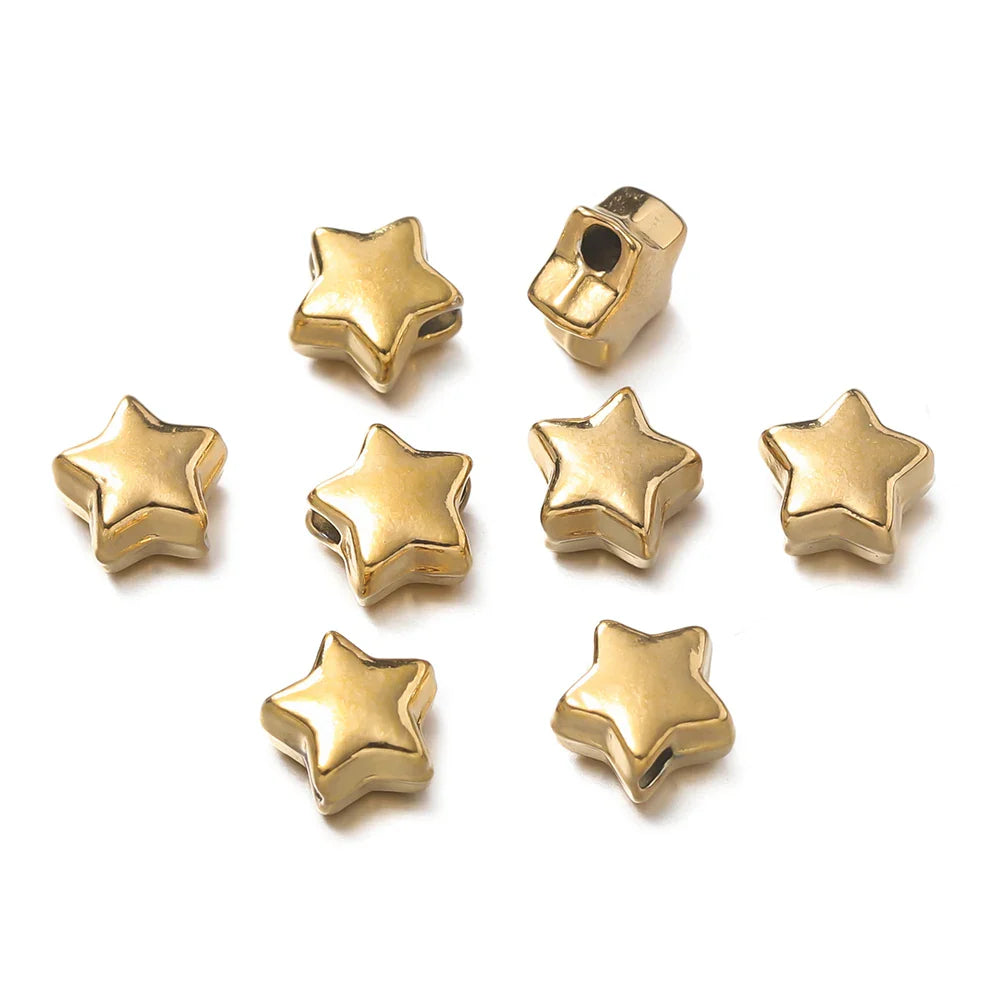 10Pcs/Pack Stainless Steel Various Shape Gold Steel Color Texture Spacer Beads for DIY Bracelet Jewelry Making Accessories Vera Lux