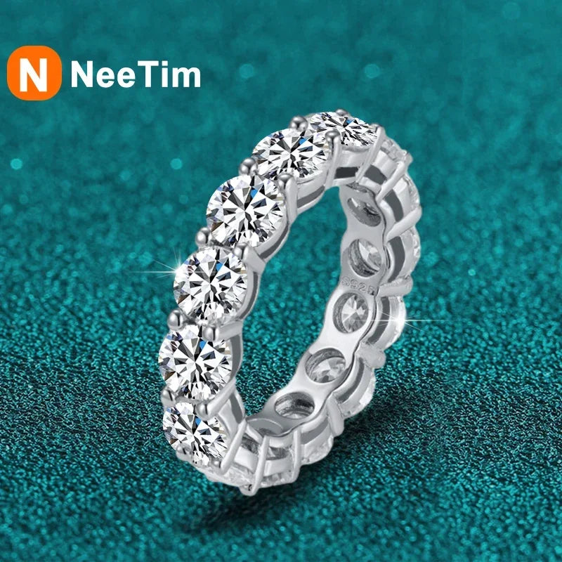 NeeTim 5mm Full Moissanite Ring for Woman Wedding 925 Sterling Silver Rings Lab Diamond Engagement Eternal Band Fine Jewelry Vera Lux