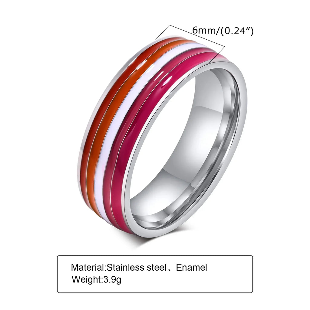 Stainless Steel Lesbian LGBT Ring for Women Couple , pride Love Promise Band Stripe Flag Color Engagement Rings Vera Lux