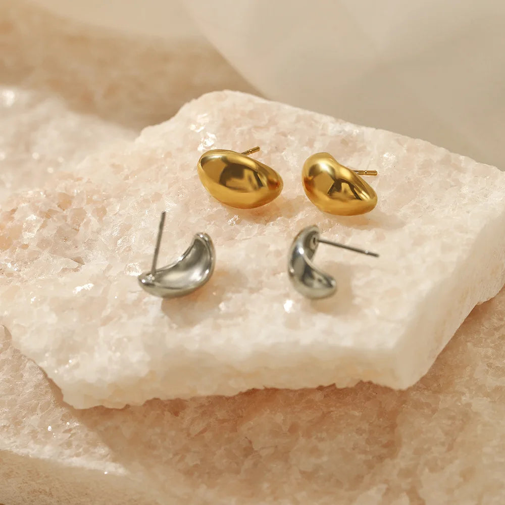 SUNIBI Stainless Steel Stud Earring for Women Gold Color Silver Color Simple Earrings Wives Smooth Thick Hoop Fashion Jewelry Vera Lux