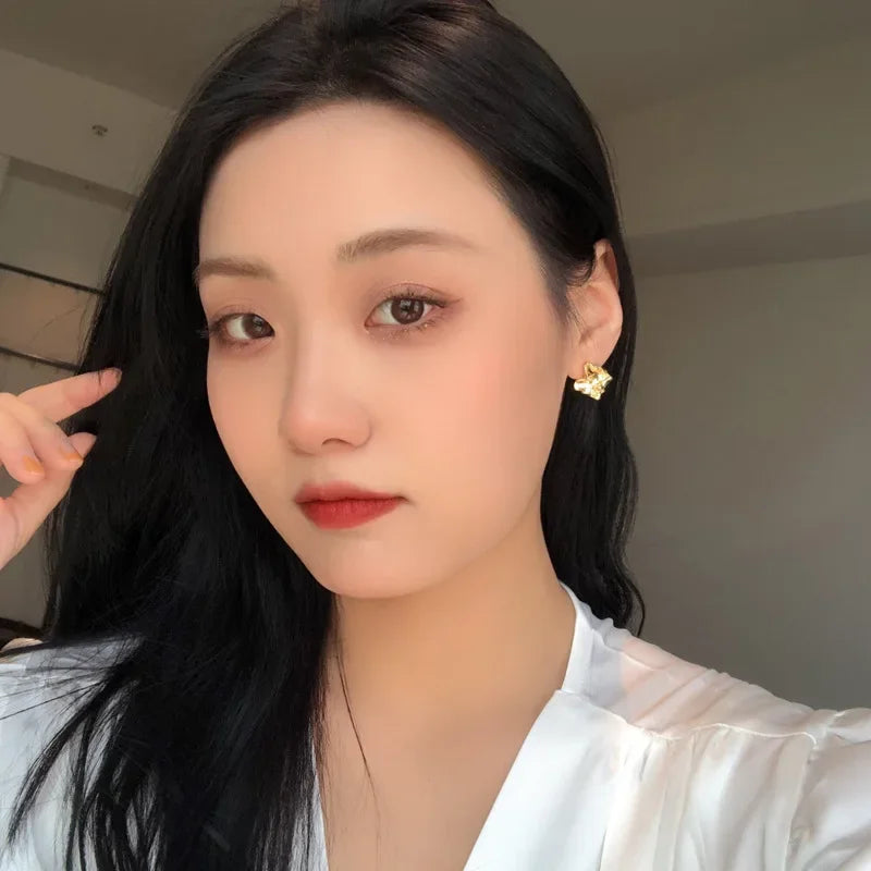 Charm Irregularity Fold and Wrinkle Metal Block Stud Earrings for Women Personality Fashion Korea Earring Jewelry Accessories Vera Lux