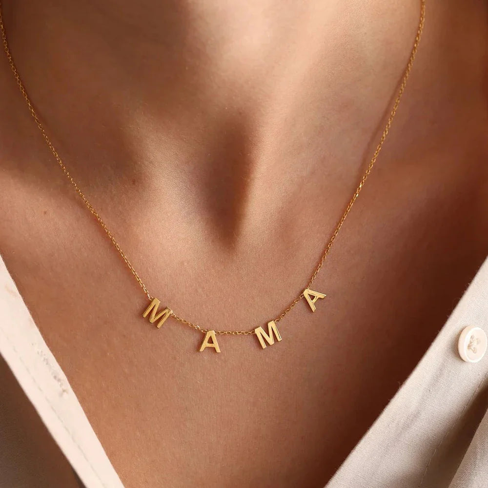 COLALA Customized Stainless Steel MAMA Name Necklace Custom Personalized Letter Choker Necklace Pendant Nameplate Gift Vera Lux