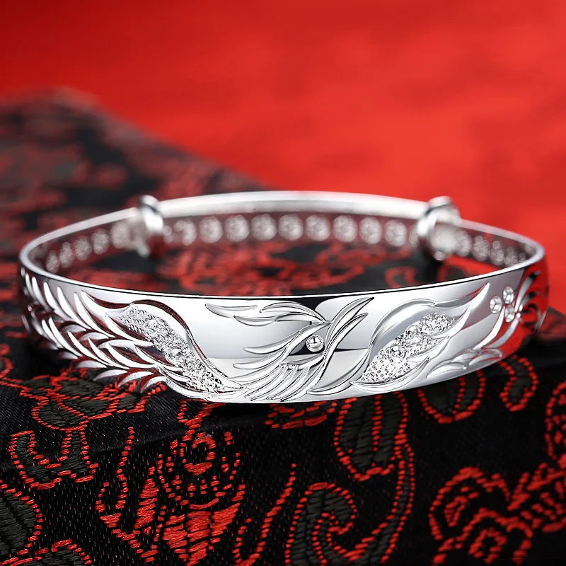 Luxury 925 Sterling Silver Noble Phoenix Bracelets Bangles For Women Fashion Party Wedding Jewelry Holiday Gifts Adjustable Vera Lux