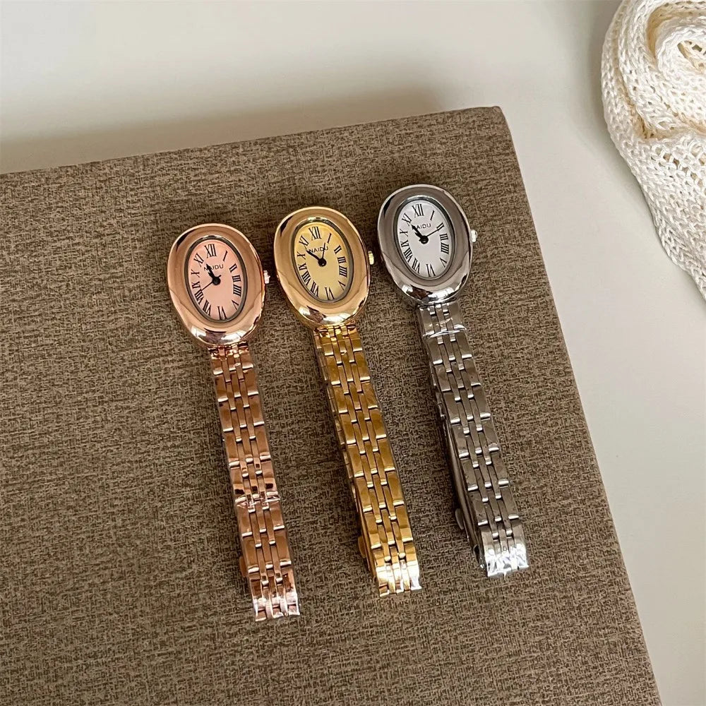 Hot Sale Fashion Watch for Women Mid Ancient Style Oval Dial Small Gold Watch Adjustable Steel Strap Quartz Wristwatch Wholesale Vera Lux
