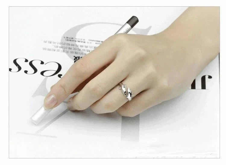 925 Sterling Silver Jewelry Open Happy Double Dolphin Love Rings For Women Party Gift Adjustable Ring Anillos Bague Vera Lux