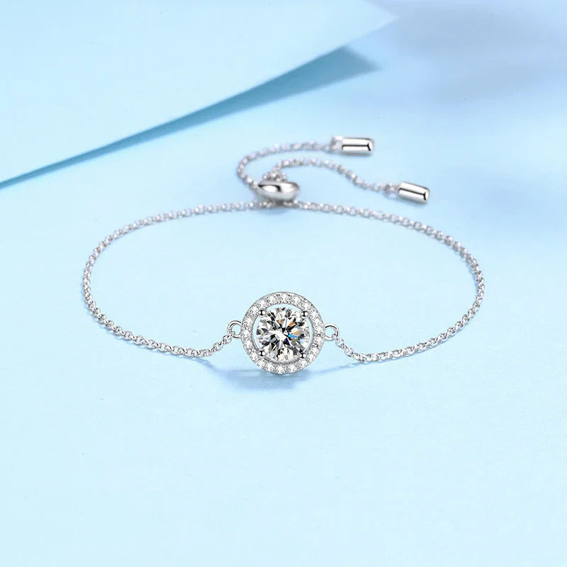 NeeTim 1ct 6.5mm Moissanite Bracelet for Women 925 Silver Sterling with 18k Gold Plated Luxury Wedding Party Bracelets Wholesale Vera Lux