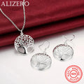 925 Sterling Silver Fine Retro Round Tree Pendant Necklace Earrings Sets For Woman Fashion Party Wedding Jewelry Set Gifts Vera Lux