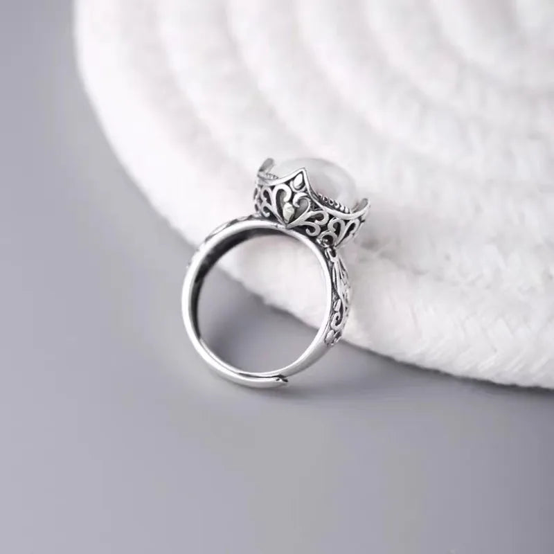 925 Sterling Silver Hollowed Pearl Adjustable Rings For Women Wedding Luxury Accessories  Dropshipping Vera Lux